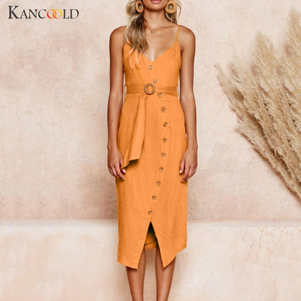 

KANCOOLD dress Womens Button Off Shoulder Party Bodycon Slim Long Dress Summer Empire fashion new dress women 2019MAY23
