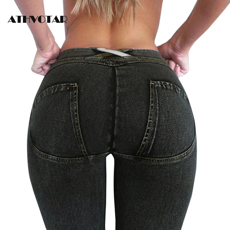 ATHVOTAR Mom Jeans Woman Low Waist Womens Jeans Fake Pocket Boyfriend Jeans For Women Denim Skinny Pencil Pants