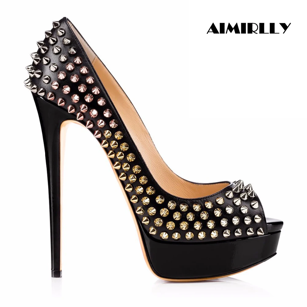 2019 Women Shoes High Heels Pumps Rivets Platform Stilettos Ladies