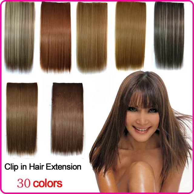 30 Colors 21.6'' 5 Clip In Hair Extensions Synthetic Straight Hair