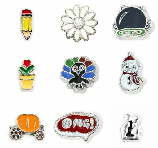 

Multiple Choise 20PCS/lot Pencil Flower Peacock Lovers Floating Locket Charms Fit For Glass Magnetic Memory Locket Pendant