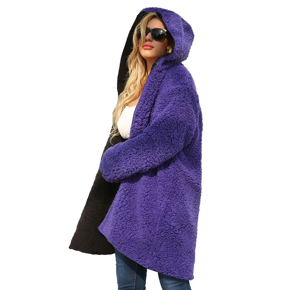 Зимнее пальто с искусственным мехом плюшевого мишки, женская модная куртка с капюшоном, Женская пушистая куртка с длинным рукавом