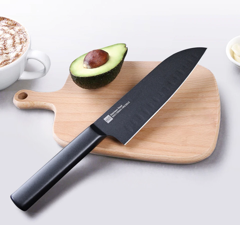 Original Xiaomi Mijia Huohou Cool Black Kitchen Non-Stick Knife Stainless Steel Knife Set 307mm Slicing Knife +298mm Chef Knife  (2)