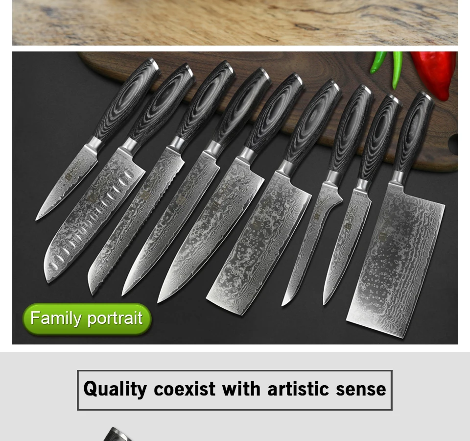 XINZUO 6 шт. кухонные ножи наборы высокоуглеродистой японской VG10 дамасской стали шеф-повара Santoku нож для хлеба с деревянной ручкой Pakka