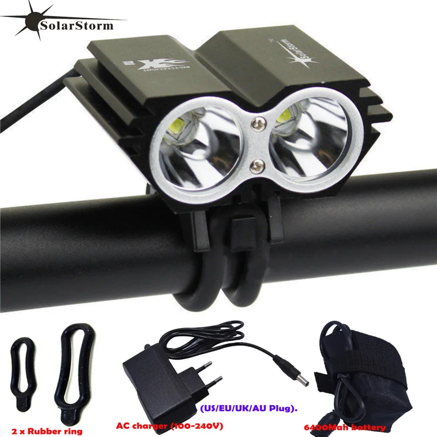 Günstige SolarStorm X2 Wasserdichte Fahrrad Licht 5000LM 2 X T6 LED Front Scheinwerfer Dual Lampen für Radfahren Led fahrrad + 18650 batterie