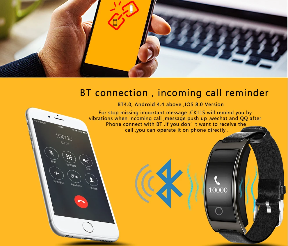 CK11S Wristband Blood Pressure Watch Blood Oxygen Heart Rate Monitor Pedometer IP67 Waterproof marigold 12