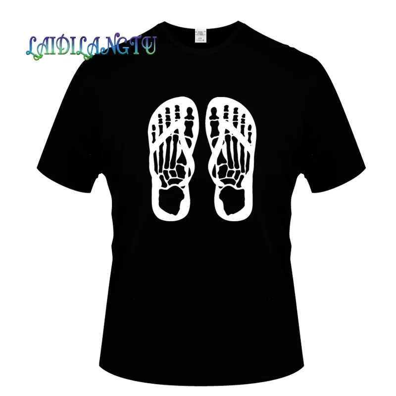 

New Fashion T shirt A pair Flip Flops Skeleton Skull Feet Stickers Novelty TShirt Summer High Quality Hipster Cool Male Tops Tee