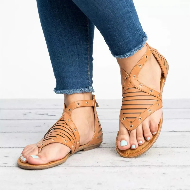 

2019 women sandals flat bottom female summer punk style shoes breathable cool hollow open toe Chaussures Femme size 36-42