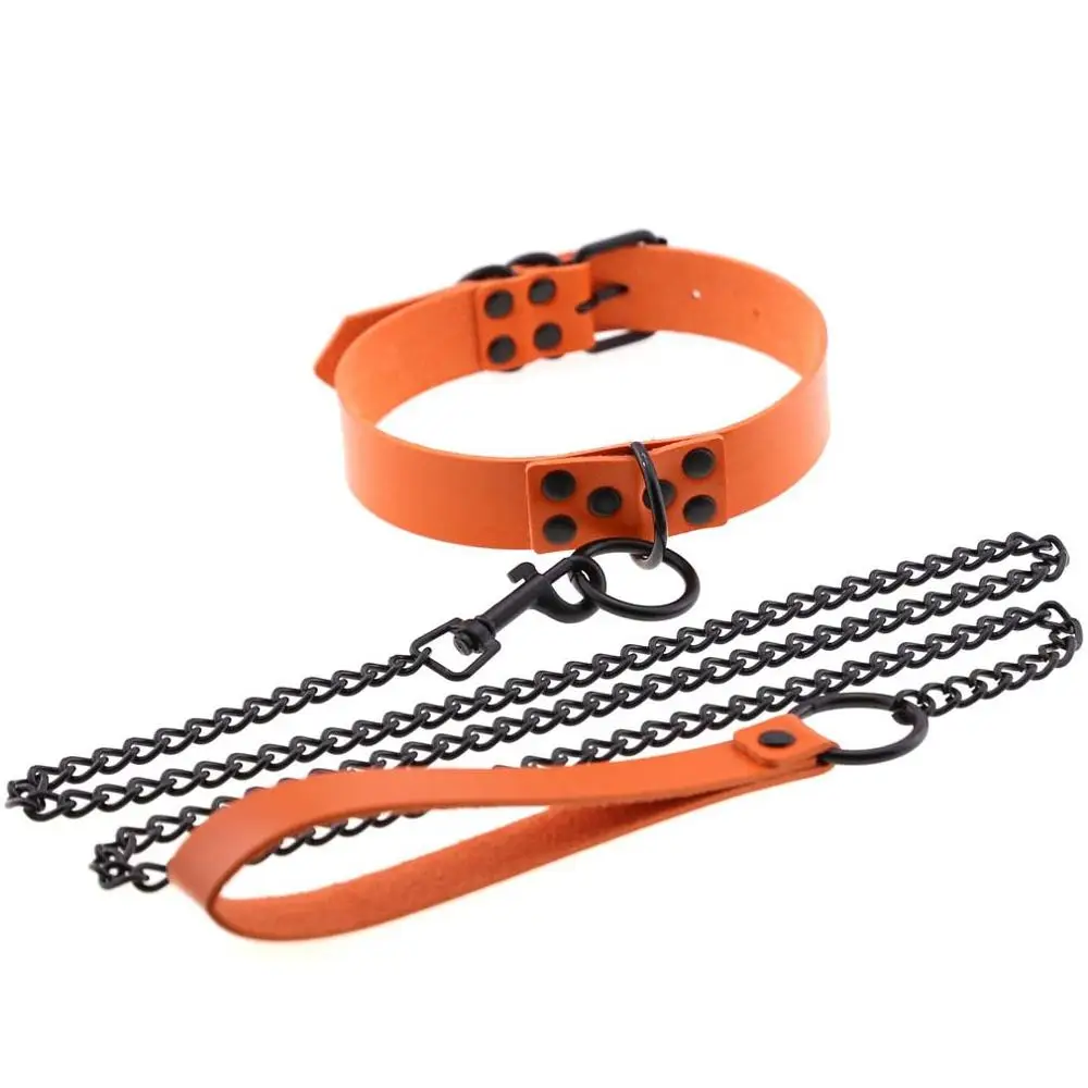 KMVEXO черное о-круглое сексуальное колье в стиле панк Харадзюку, готическое ожерелье с цепочкой, кожаное связывание, косплей, вечерние ювелирные изделия - Окраска металла: Orange