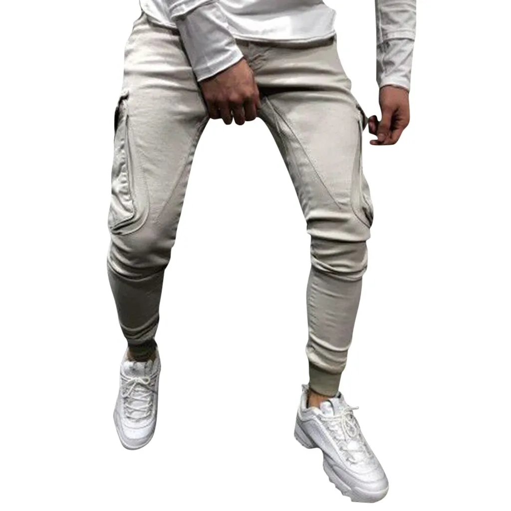 New Fashion Men's Slim Pure Color Casual Sports Woven Pocket Feet Pants pantalones hombre streetwear joggers sweatpants