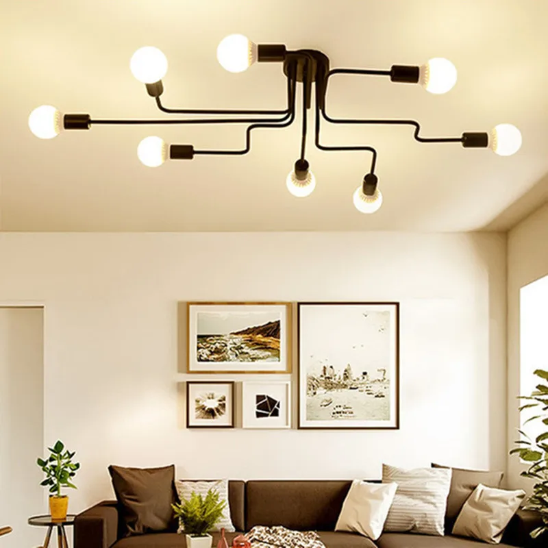 

4/6/8 Heads Multiple Rod Wrought Iron Ceiling Light Retro Industrial Loft Nordic Dome Lamp for Home Decor Dinning Cafe Bar