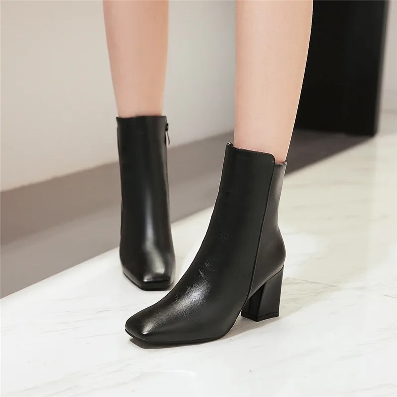 black square toe block heel boots