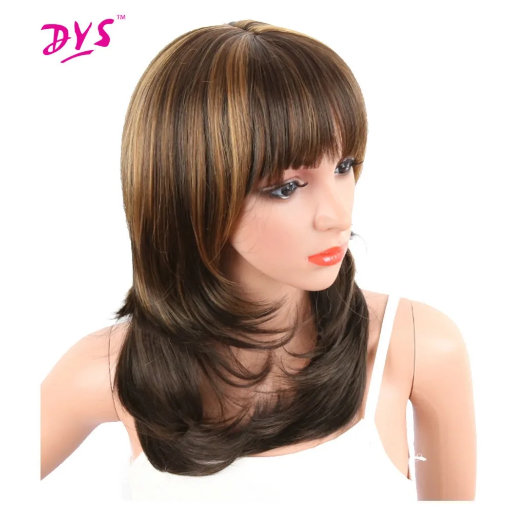 Deyngs Sintetis Wanita Bergelombang Wig Brown Mix Blonde Warna