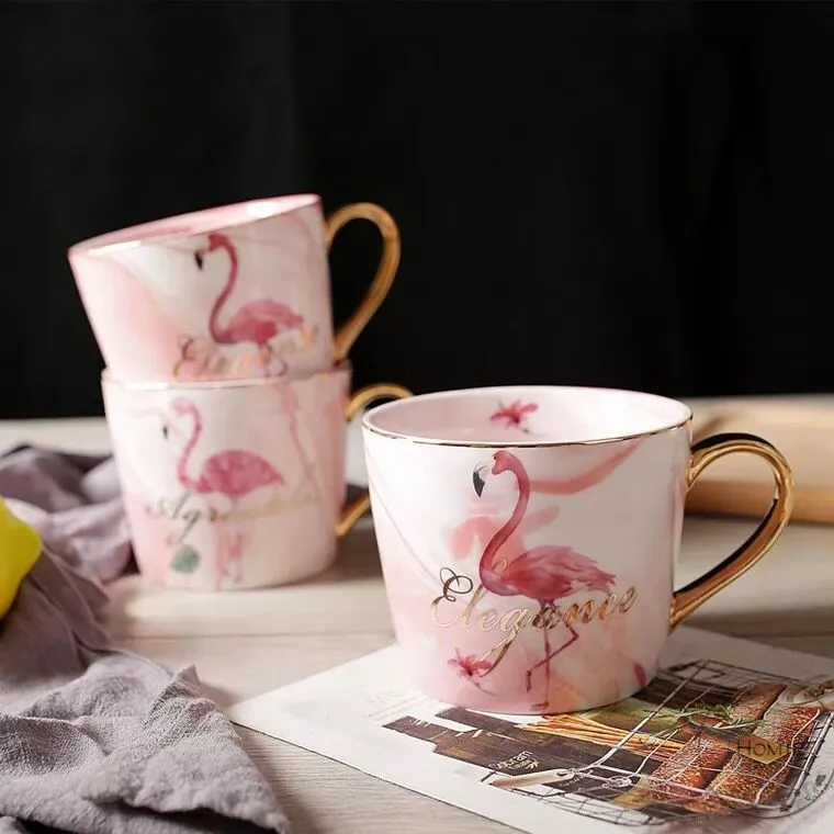 

Flamingo Pattern Natural Marble Porcelain Coffee Mug Mr and Mrs Tea Milk Cup Creative Wedding Anniversary Gift