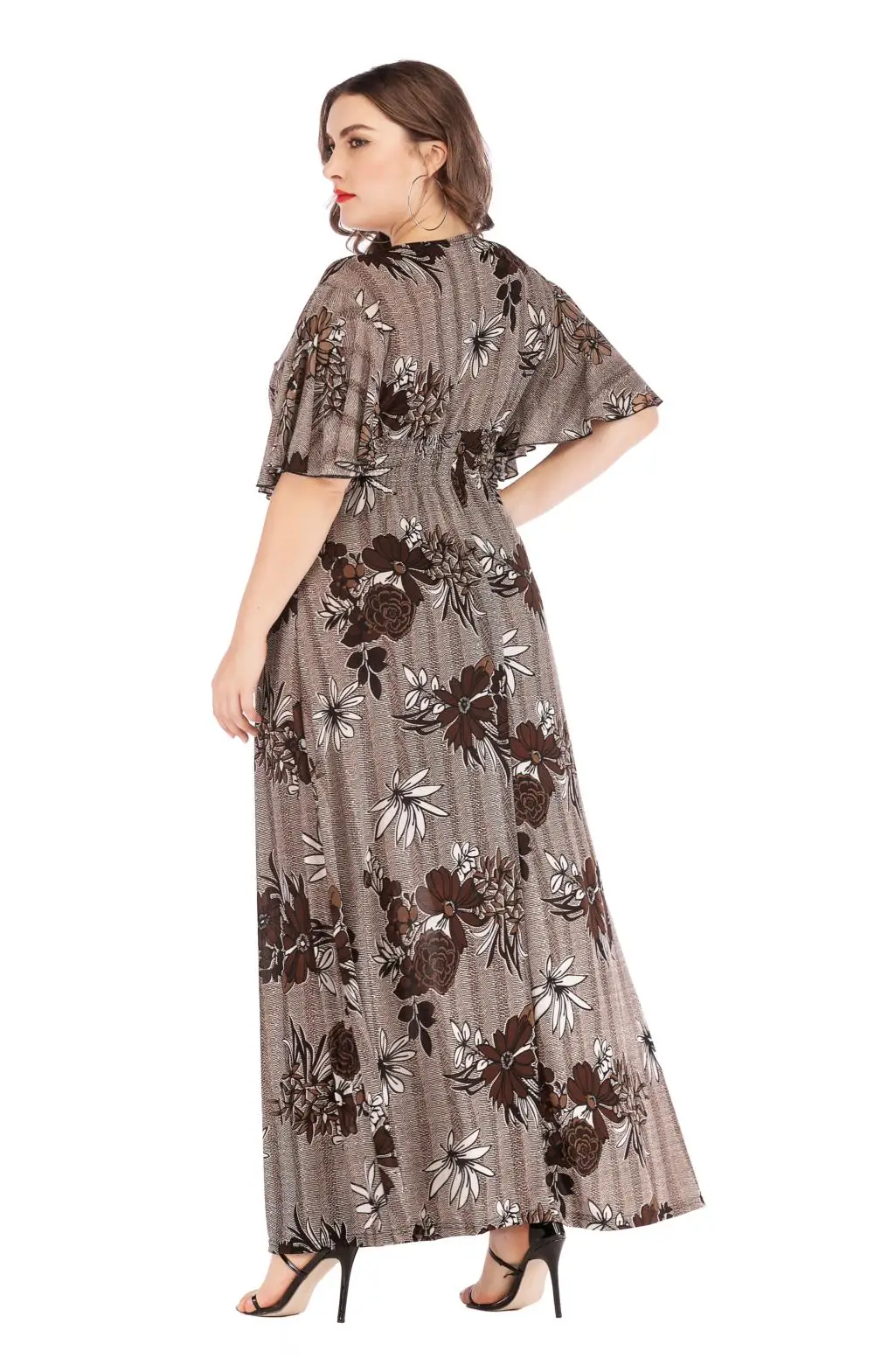 Летнее платье размера плюс, женское винтажное платье с v-образным вырезом и коротким рукавом с цветочным принтом, эластичная туника с высокой талией, пляжные платья