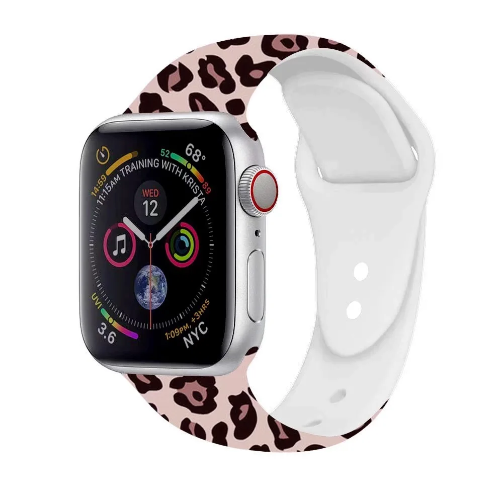 Розовый Леопардовый силиконовый ремешок для Apple Watch 38 мм 40 серии 4 3 2 1 Женский