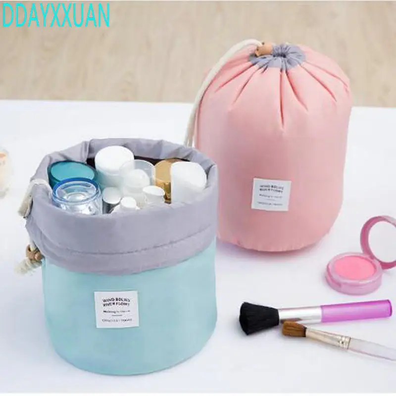 High Quality Barrel Shaped Travel Cosmetic Bag Nylon Wash Bags Makeup