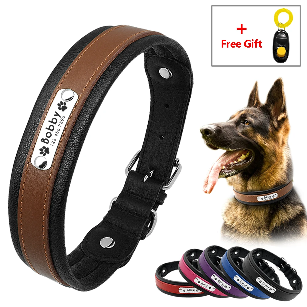Personalized Leather Dog Collar Perro Customized Engraved Pet Large Dog