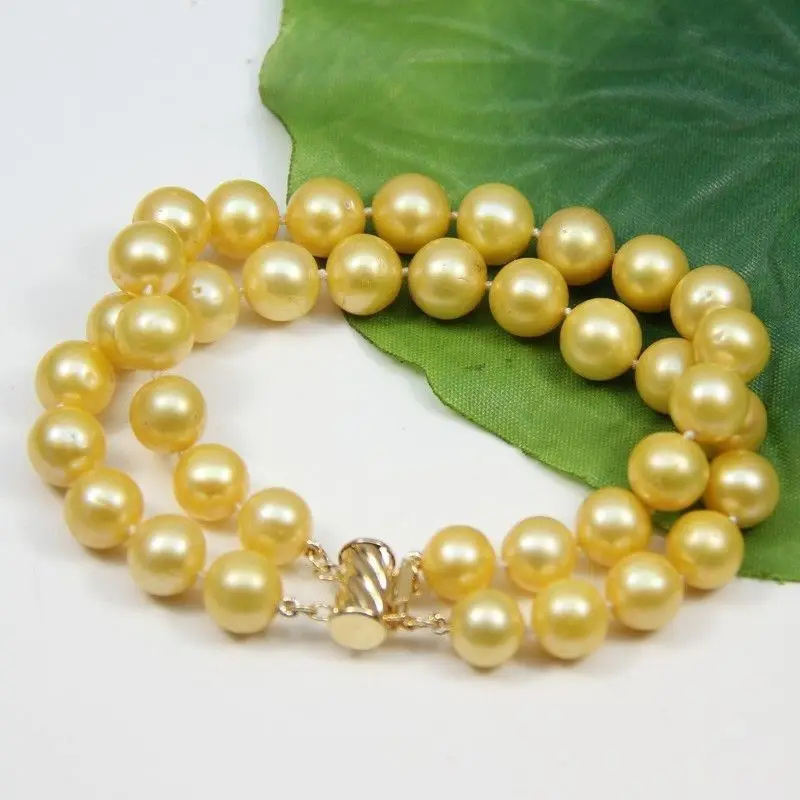 

Free Shipping >> new hot 2 ROW NATURAL AAA++ 9-10MM AUSTRALIAN SOUTH SEA GOLD PEARL BRACELET 2017 GOLD