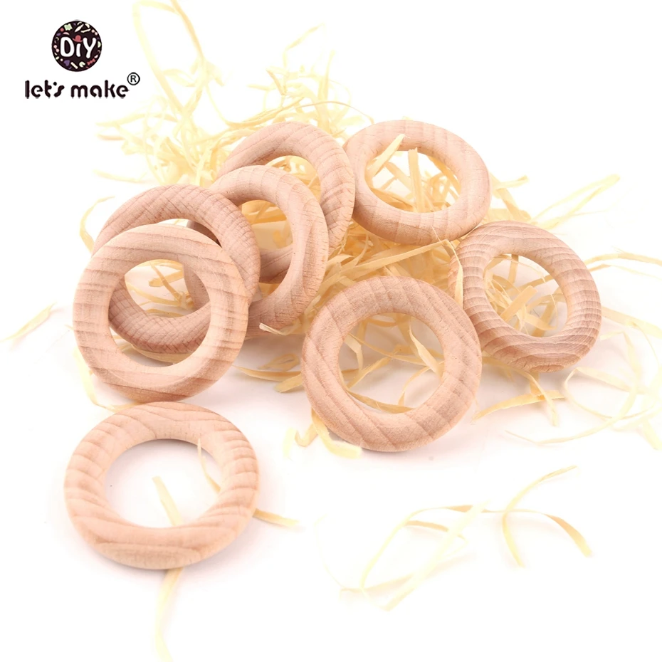 Let's Make Beech Wooden Teething Rings BPA Free Food Grade Wooden Teethers 20pcs 40mm DIY Accessories Rings Baby Teethers