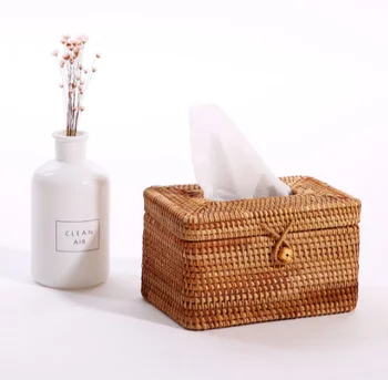 

Fashion Autumn Rattan Tissue Box Creative Handmade Rattan Tissue Box Simple Atmosphere Retro Desktop Decoration Storage Box Q189