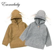 Осенний свитер для малышей; детский Однотонный пуловер с длинными рукавами и заячьими ушками; теплая вязаная верхняя одежда