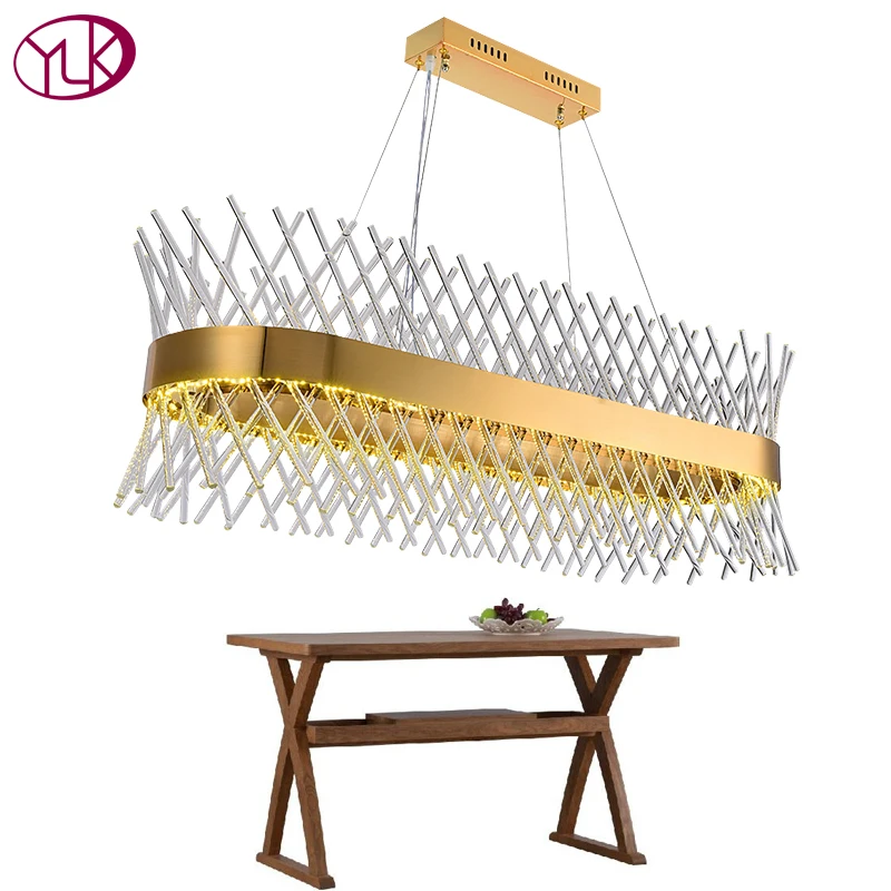 

Youlaike Luxury Modern Glass Chandelier Rectangle Dining Room Hang Cristal Lustre AC110-240V Gold Kitchen Island Crystals Lamp