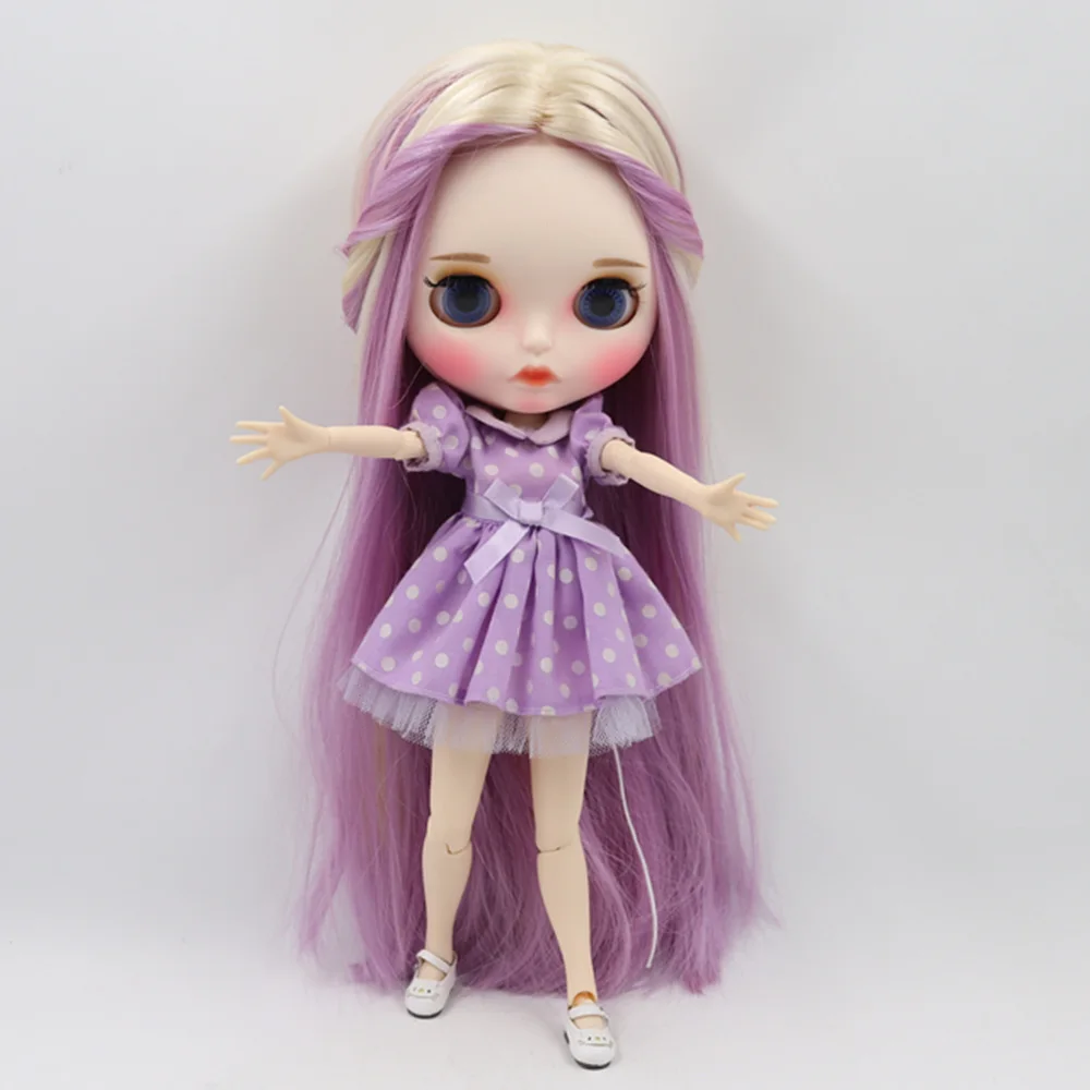 

ICY Nude Blyth Doll For No.BL6025/2137/6122 blonde mix purple and pink hair Carved lips Matte face Joint body 1/6bjd