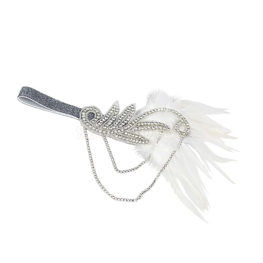 Vintage 1920s Feather Headband Wedding Bridal Headpiece Flapper Fancy Dress