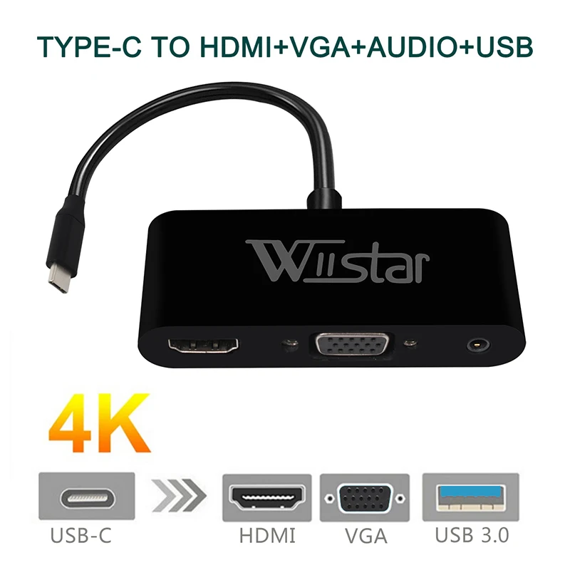 

WIISTAR 3 in 1 USB 3.1 Type C to HDMI + VGA 3.5mm USB Audio Adapter Converter Cable for Laptop Macbook Sumsung