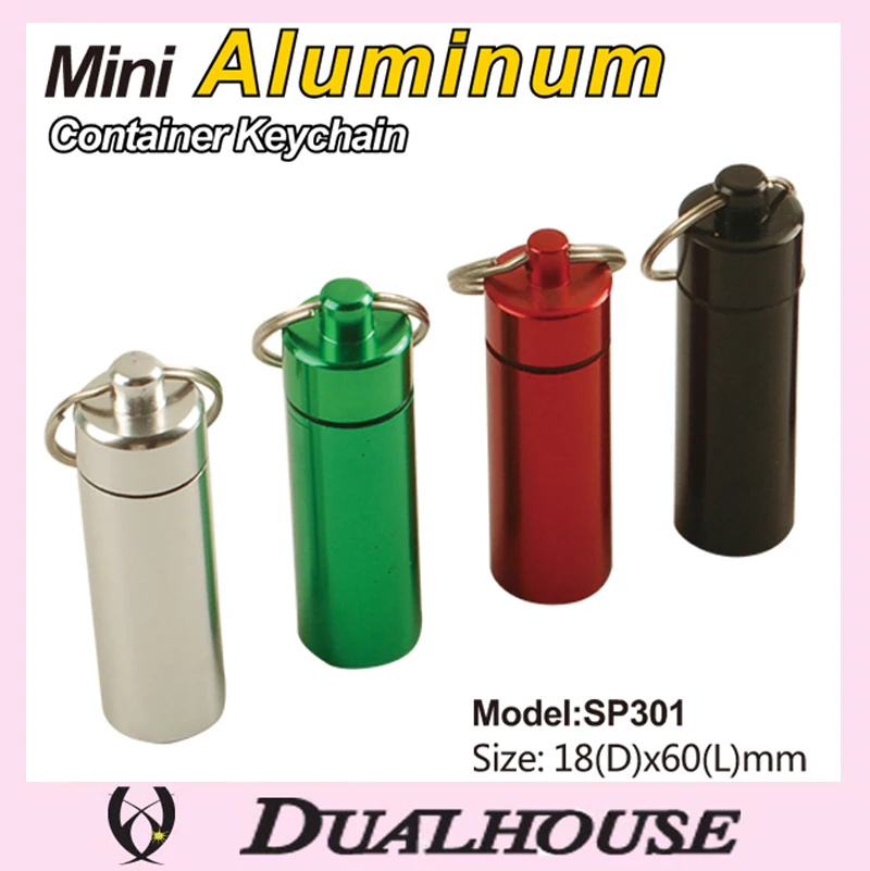 Aluminum Pill Box case Keychain Metal Pill Holder Keychain Mini box case with 2.5cm Key ring