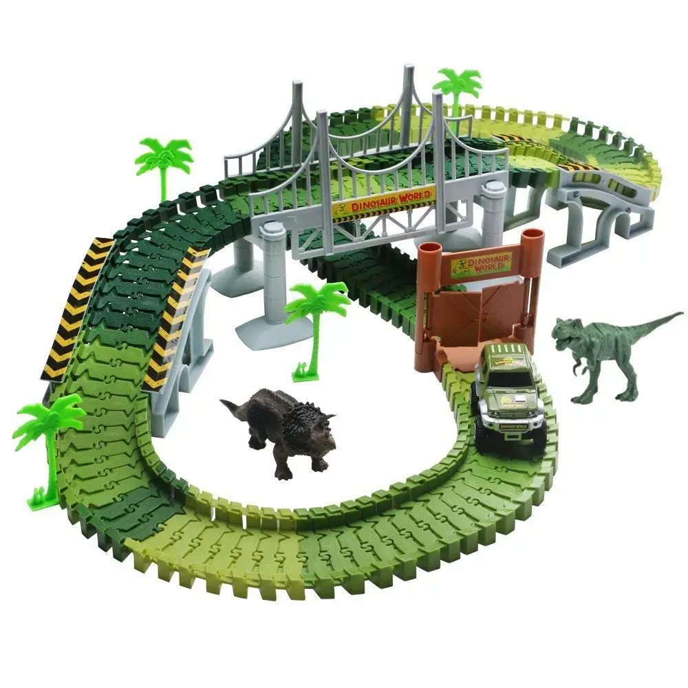 

Race Track Dinosaur World Bridge Create A Road 142Pcs Flexible Track Playset Toy Military Diecast Educational Toys for Children