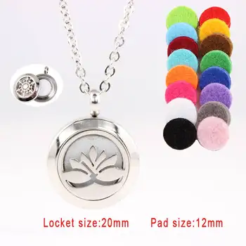 

6pcs Silver color Yoga Lotus (20mm) Aromatherapy / Essential Oils surgical S.Steel Perfume Diffuser Locket Necklace Free pads