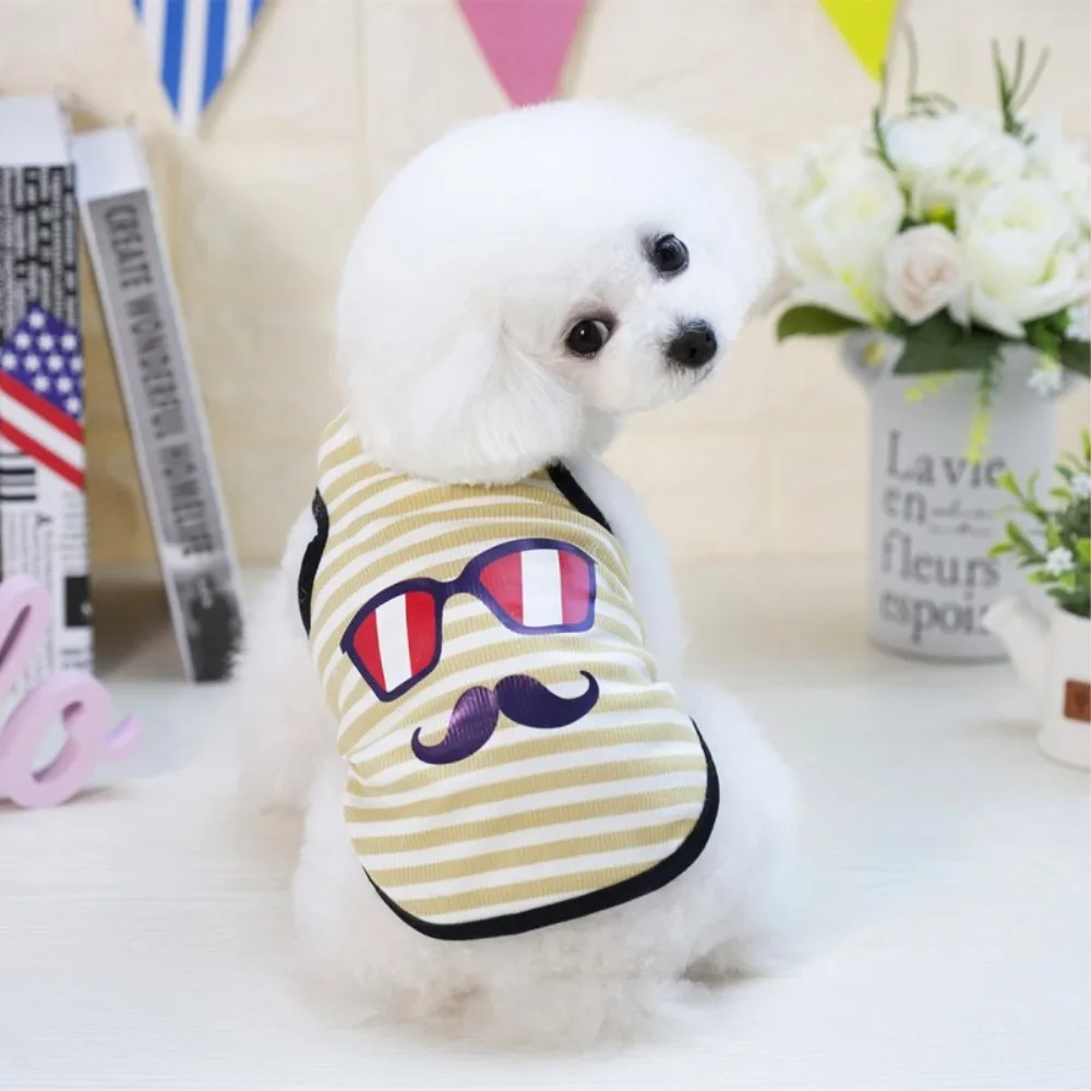 Fashion Summer Dog Vest With Cute Glasses Beard Striped Printed