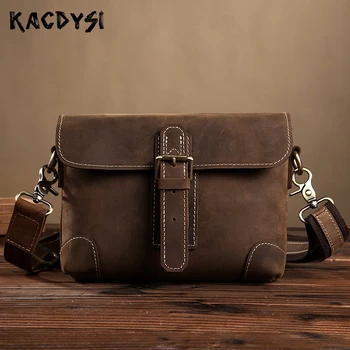 

Vintage Genuine Crazy Horse Leather Small Men's Crossbody Bags Original Cowhide Waist Bags Leisure Male Messenger Bag Waist Pack