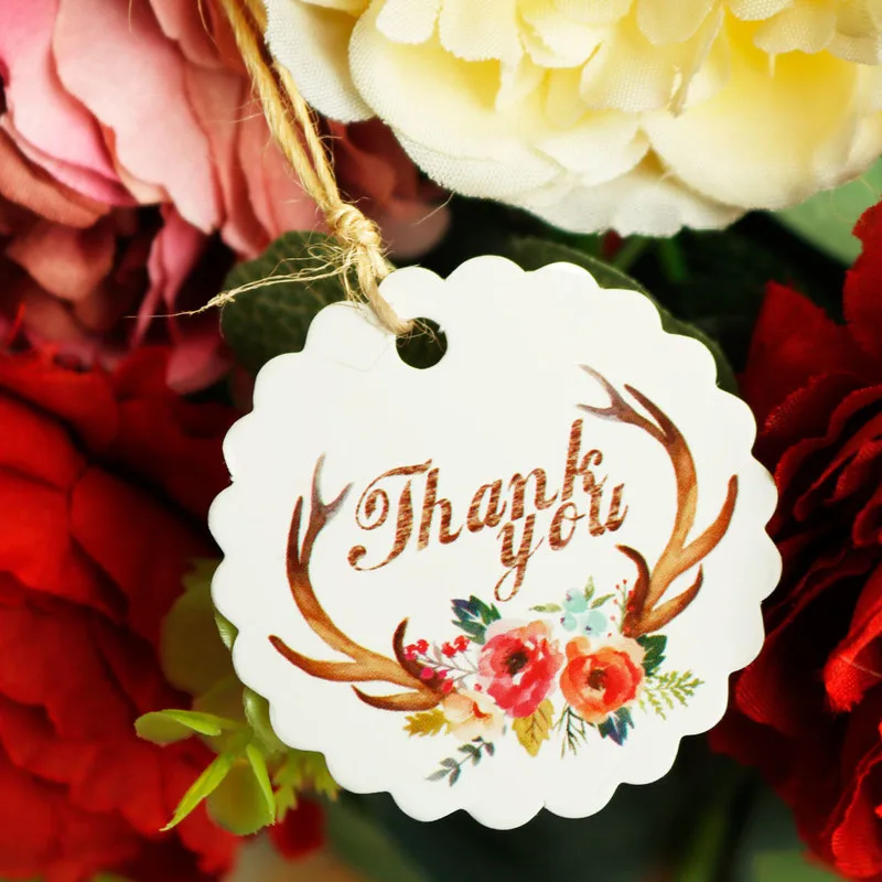 

50pcs Chrismas Paper Tags Party Wedding Decoration Thank You Elk Gift Tags Paper Cards DIY Label Handmade Vintage Love Hang Tags