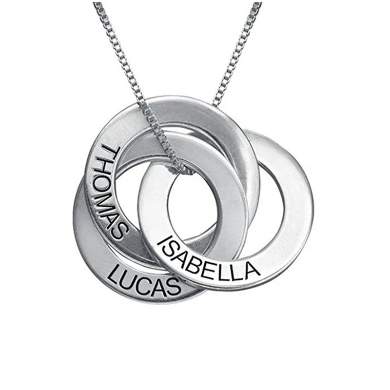 Lovty выгравированное имя русский круг ожерелье на заказ 3 переплетенные подвеска в виде колец ожерелье юбилей подарок на ее ку