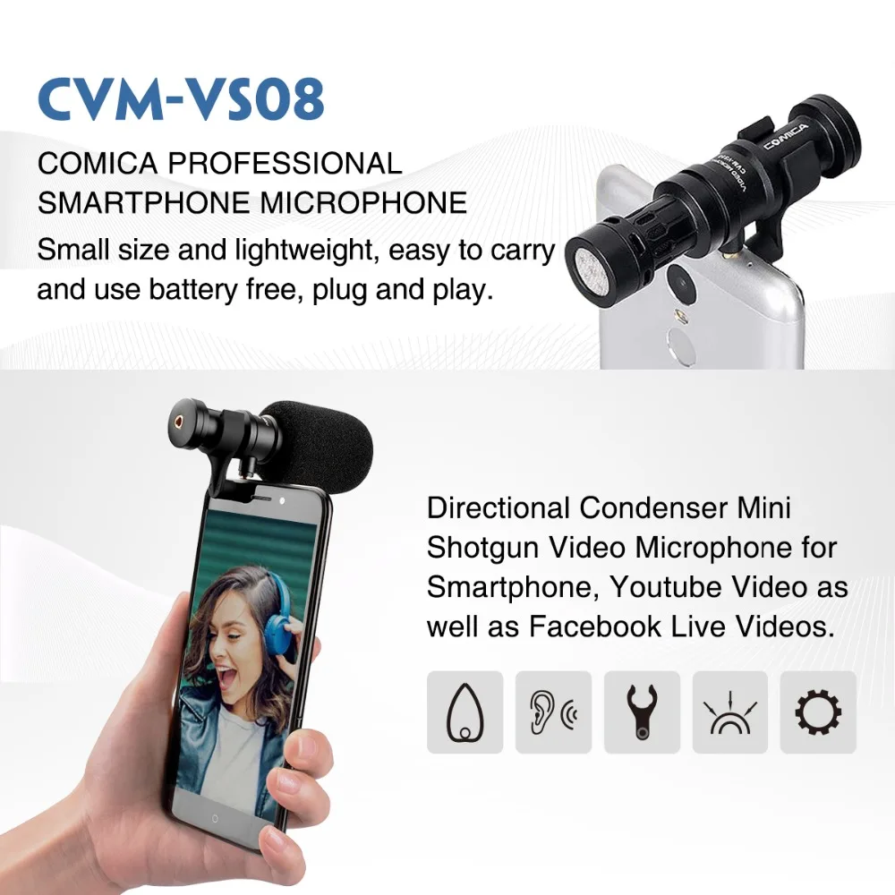 Comica CVM VS08 направленный микрофон для iOS и Android смартфон с муфтой ветра|Микрофоны| |