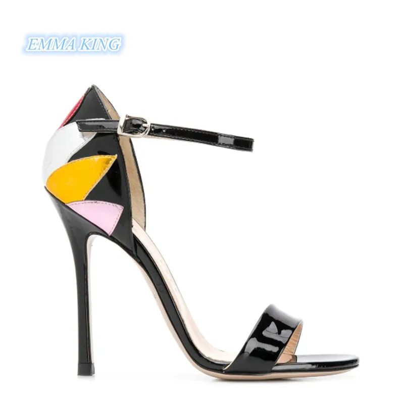

Petal Prints Women Sandals 2019 New Open Toe Stilettos Fashion Ladies Party Shoes Ankle Buckle Strap High Heels Runaway Sandals