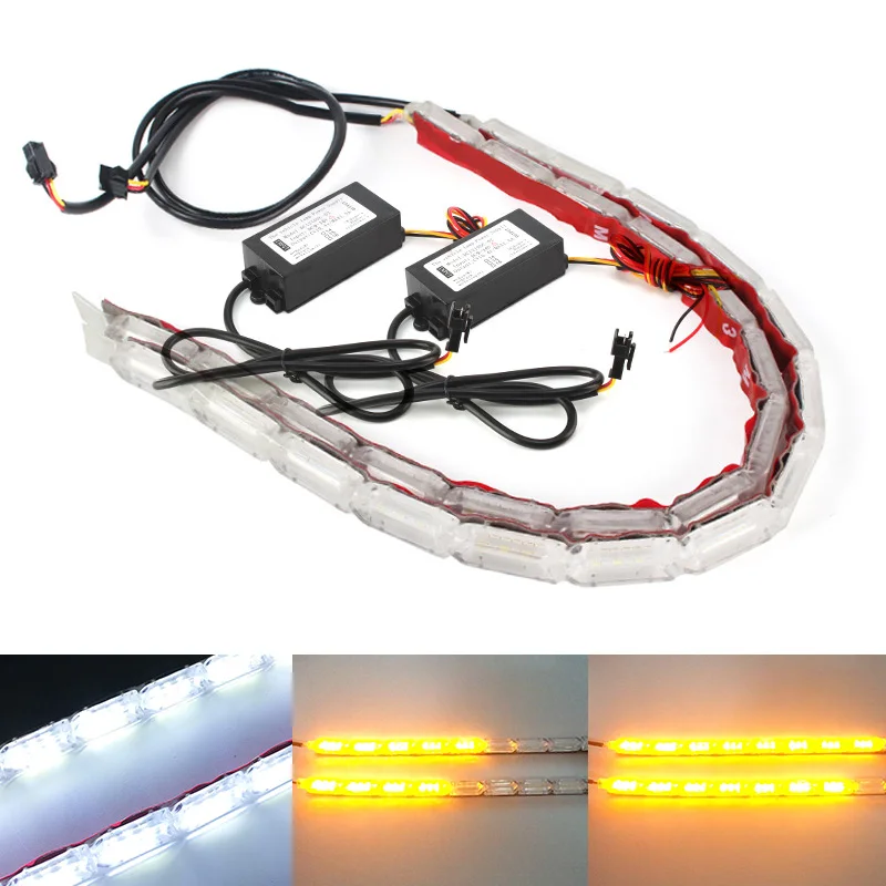 2 DEL Switchback Drl Strip Light Séquentiel Diurne Flowing Running Turn Signal