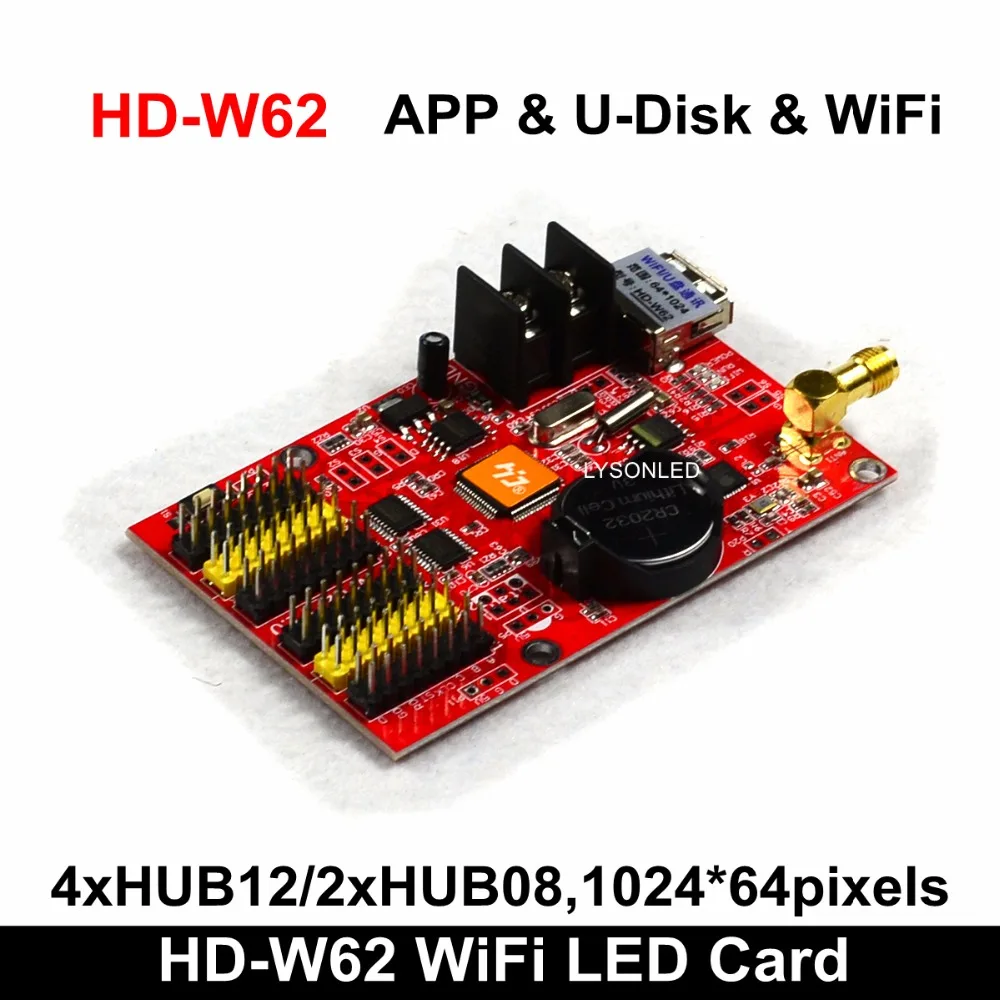 

HD2018 HD-W62 APP & U-disk & Wifi P10 LED Message Display Controller Card, Single & Dual Color P4.75 P10 P16 LED Controller