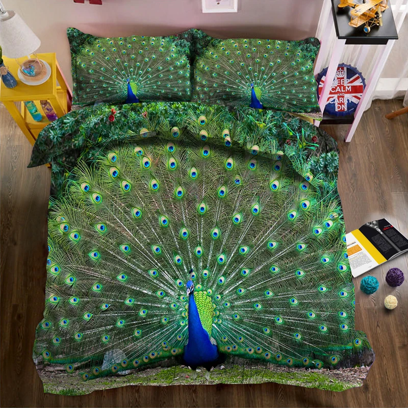 

3D effect photo Peacock Panda bed linen can be customized photo pattern