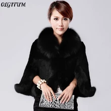 Новинка года, модное черно-белое меховое пальто с имитацией кроличьего меха, шуба с воротником из искусственного лисьего меха, шуба из меха норки, куртка из кроличьего меха