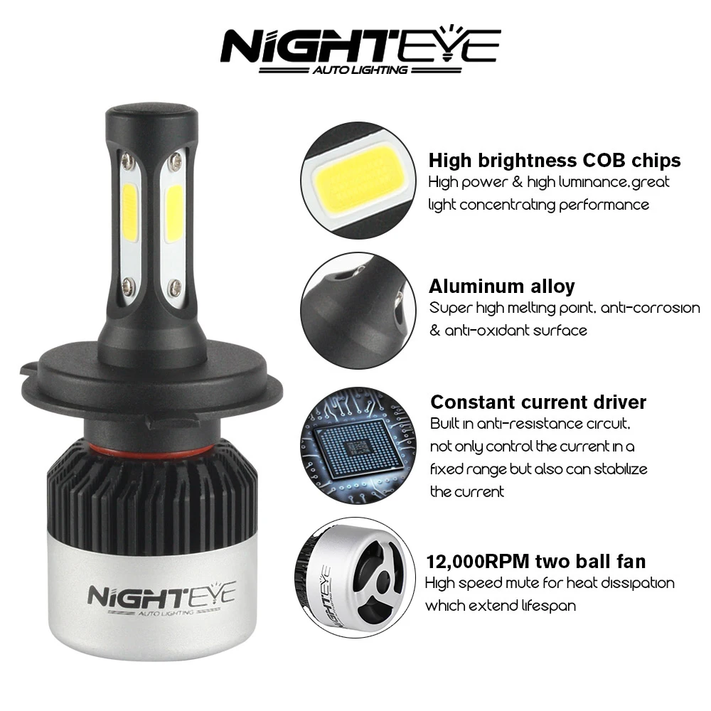 NIGHTEYE 72W 9000LM H11/H8/H9 LED Scheinwerfer Birnen Headlight Lichter Lampen