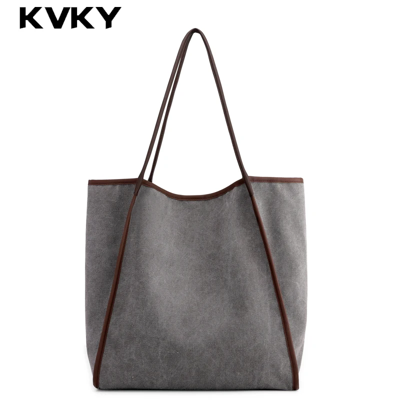 

KVKY Women Handbags Solid Canvas Female Shoulder Bag Big Bucket Casual Totes Bags Brand Luxury Ladies Shopping Bags Bolsos Mujer