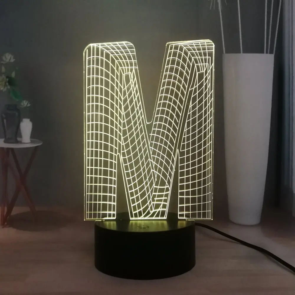 

Free Shipping Letter "M"Novelty RGB 7 color Flash LED Night Light Home decoration Friend's Gift Children toy Bedside Desk Lamp