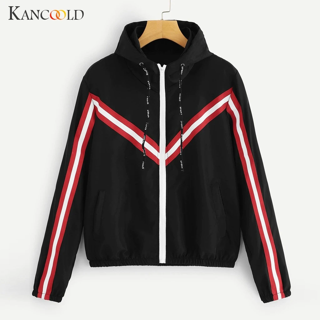 

KANCOOLD coats Women Patchwork Hooded Zipper Pockets Casual Sport Coat Long Sleeve fashion new woman coats and jackets 2019JUL15