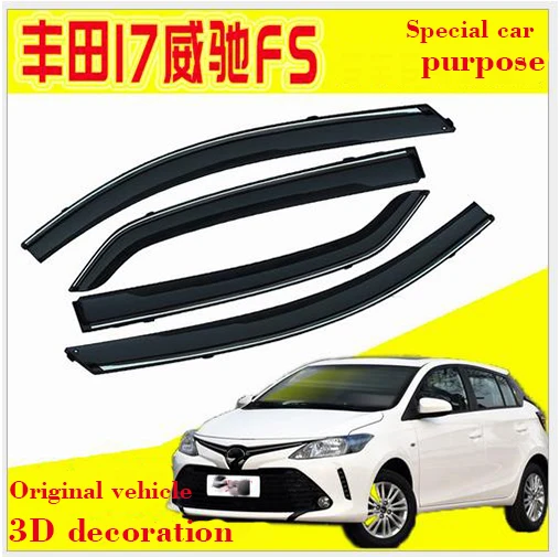 

Car Windows Visor 4PCS For Toyota VIOS 2017 High quality 3D Bright Bar Sun Visor Sunshade Rain Guards Shield Auto Moldings