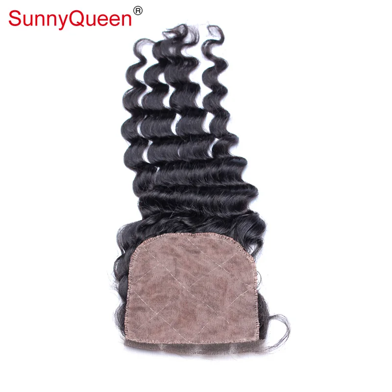

6A Brazilian Virgin Deep Wave Silk Base Closure 4X4 Brazilian Deep Wave Curly Human Hair Silk Base Lace Closure Hidden Knot
