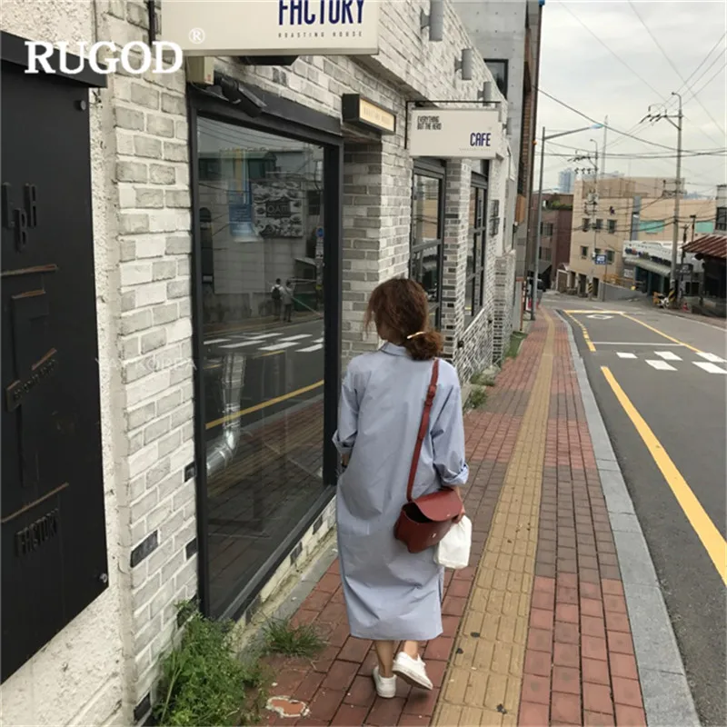 Женское Повседневное платье рубашка RUGOD однотонное длинное офисное в Корейском